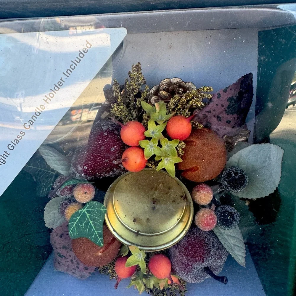 Vtg Kurt Adler Sugared Beaded Fruit Pinecorns  Wreath And 2 Candle Holder  Set